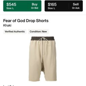 Fear of God drop shorts, like new, large